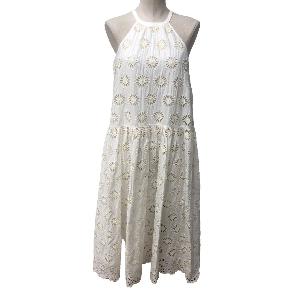 Madewell Embroidered Drop Waist Maxi Dress‎ Floral Eyelet Womens XXS White Beach